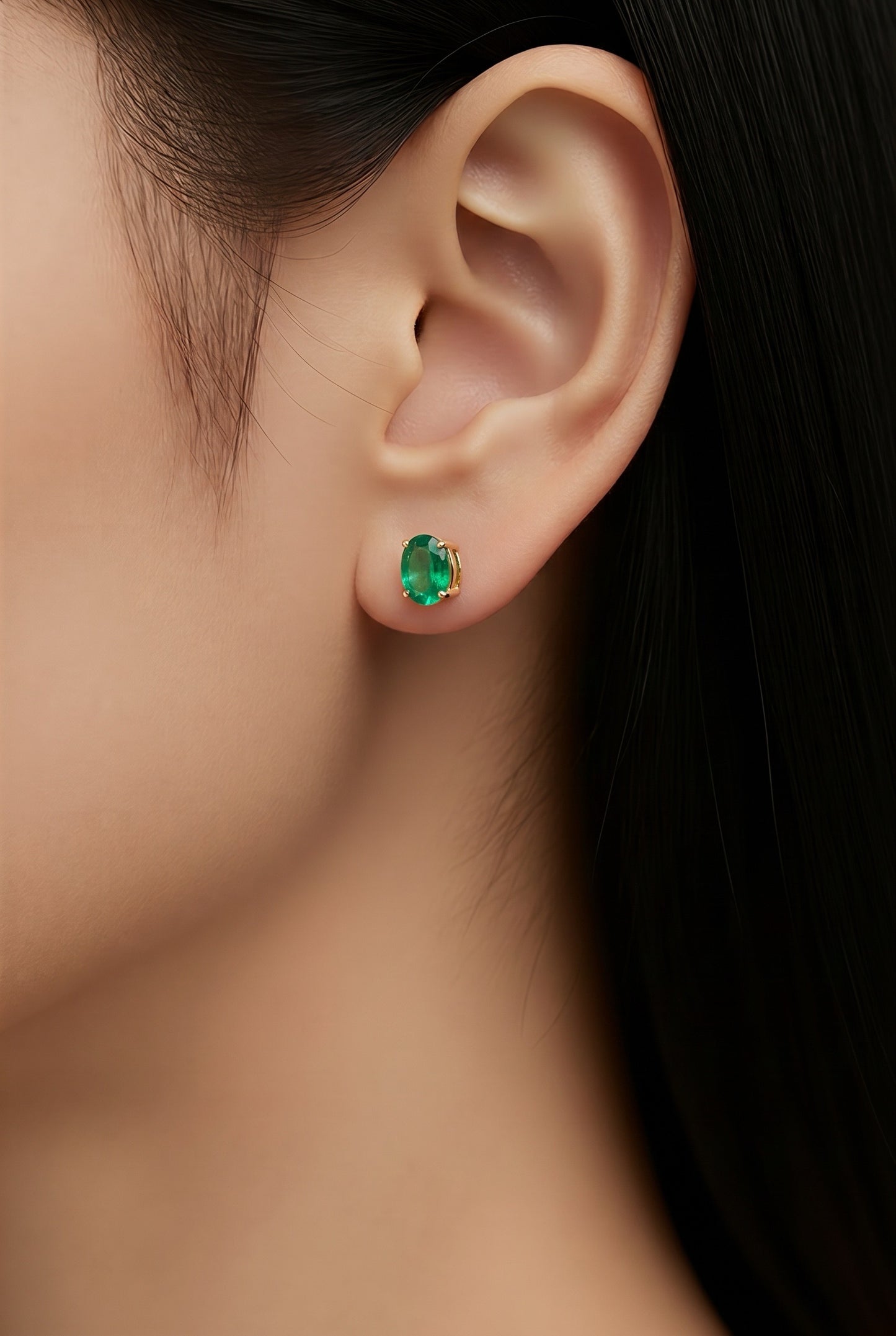 Emerald & Gold Oval Stud Earrings