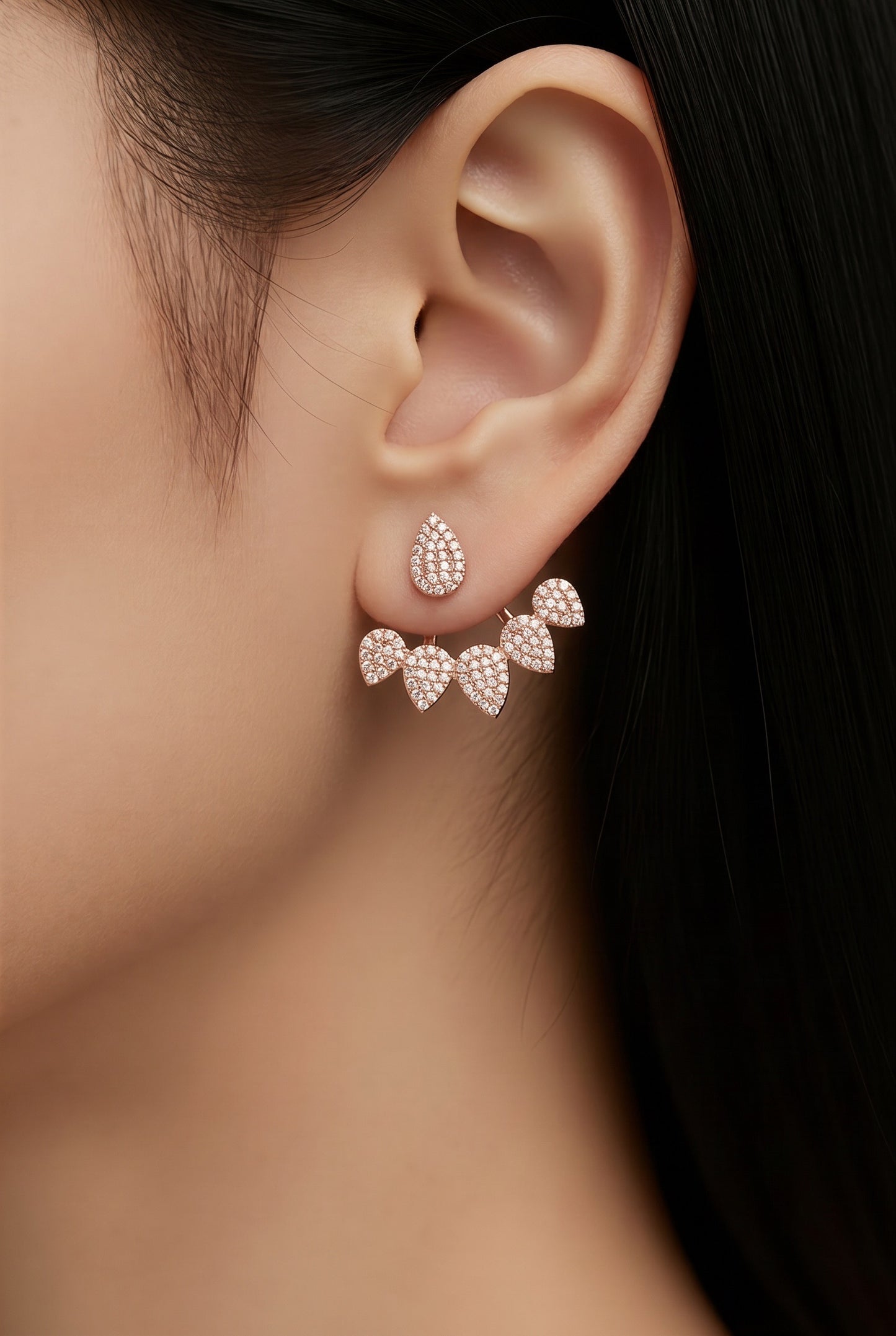 Diamond & Rose Gold Pear Shaped Earrings