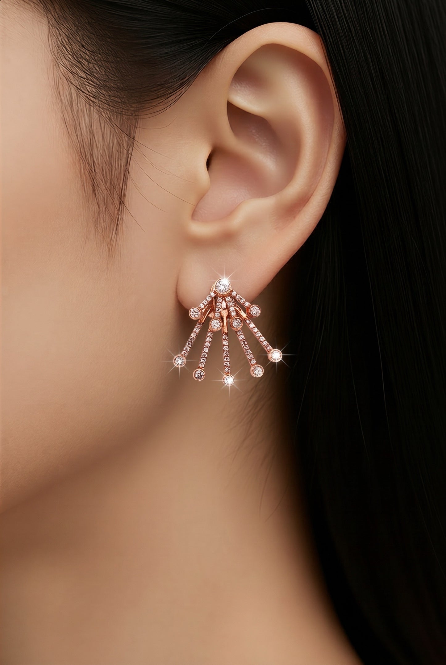 Diamond & Rose Gold Bezels Cuff Earrings