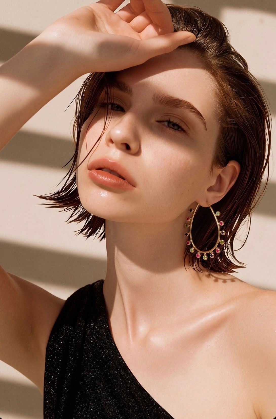 Rose Gold Multi Sapphire Hoops Earrings