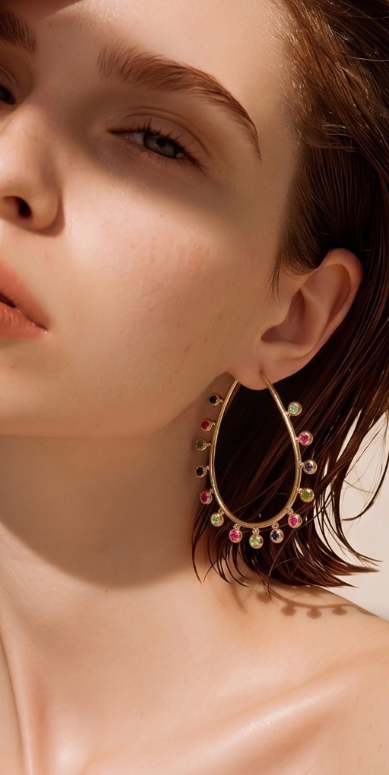 Rose Gold Multi Sapphire Hoops Earrings
