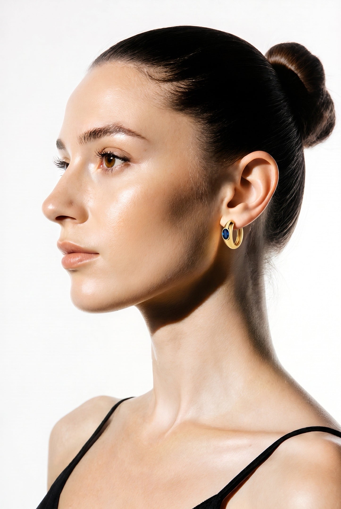 Blue Sapphire & Gold Huggie Earrings