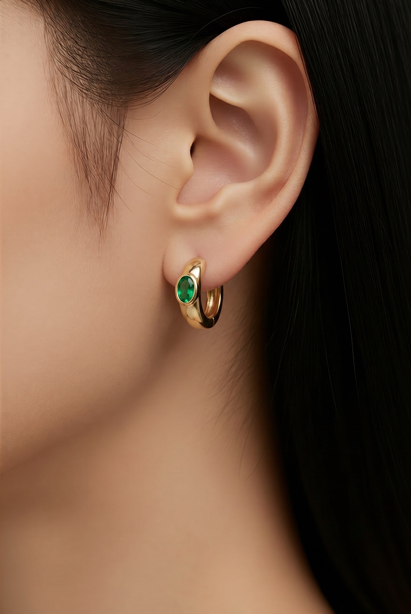 Gold & Emerald Huggie Earrings