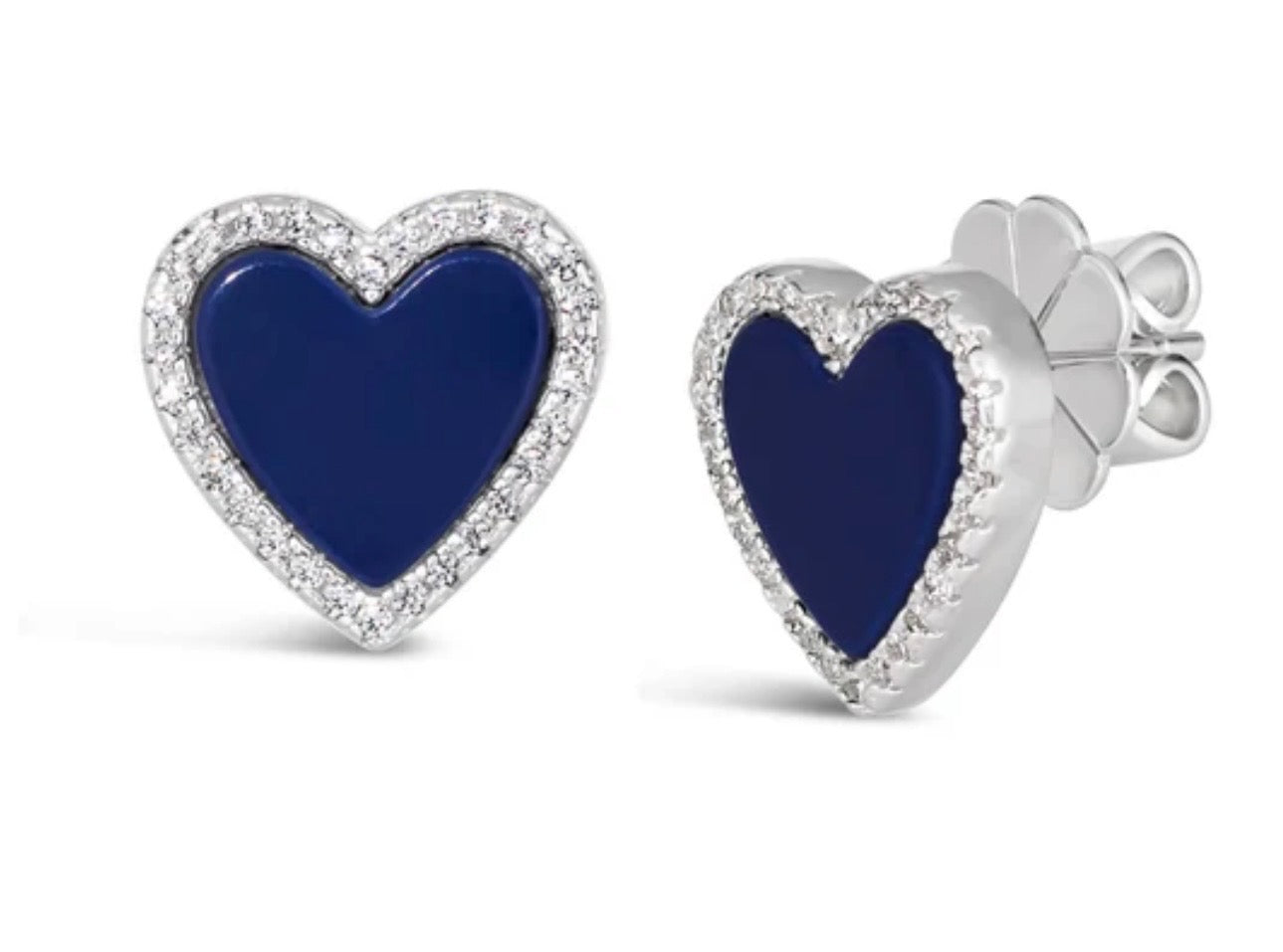 Diamond, Lapis Lazuli & White Gold Heart Stud Earrings