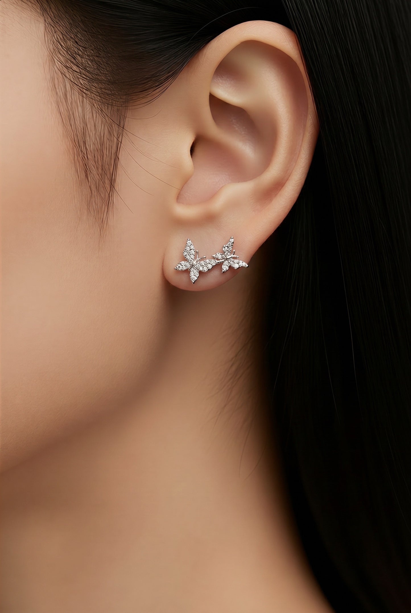 Diamond & White Gold Double Butterfly Earring