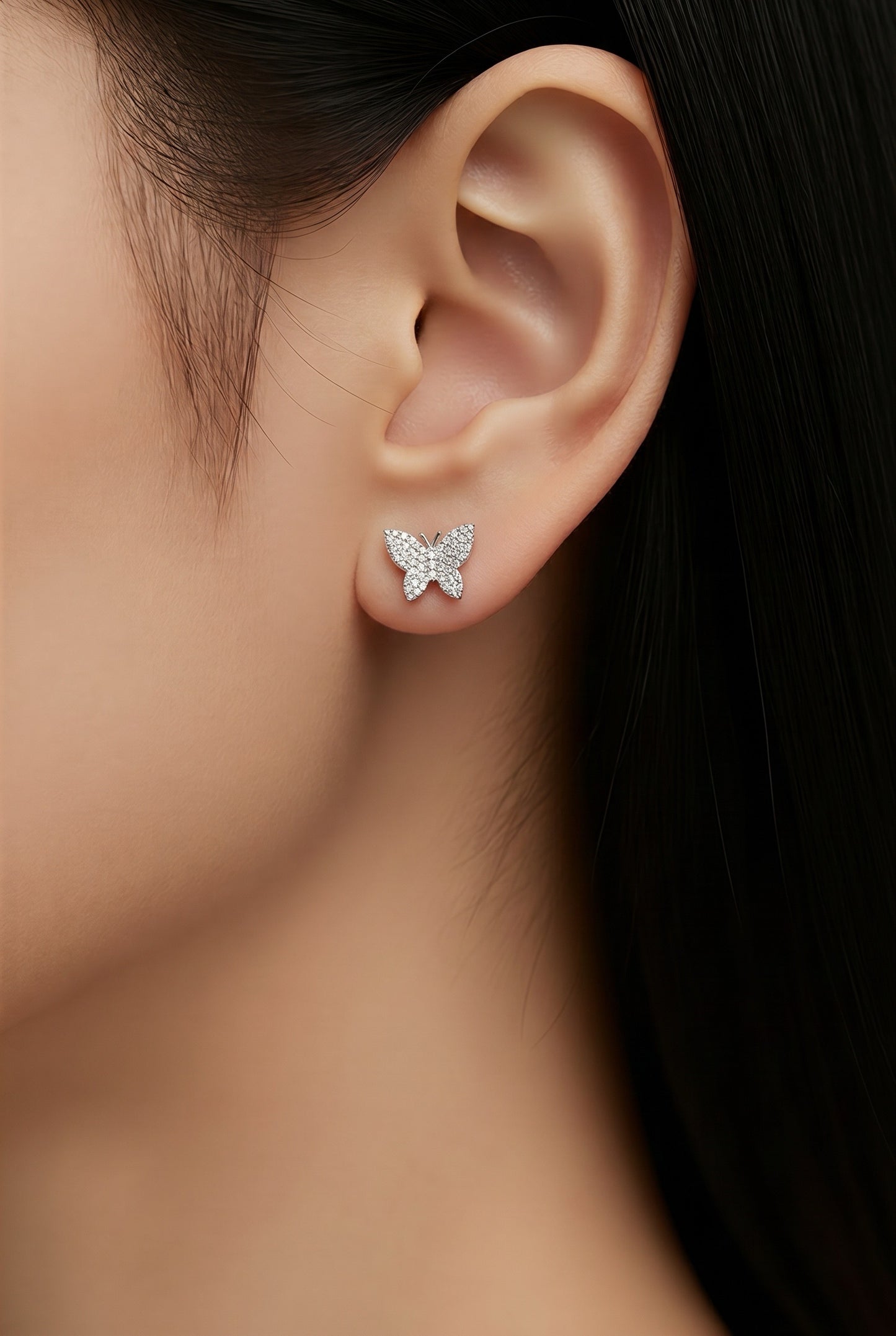 Diamond & White Gold Butterfly Stud Earrings