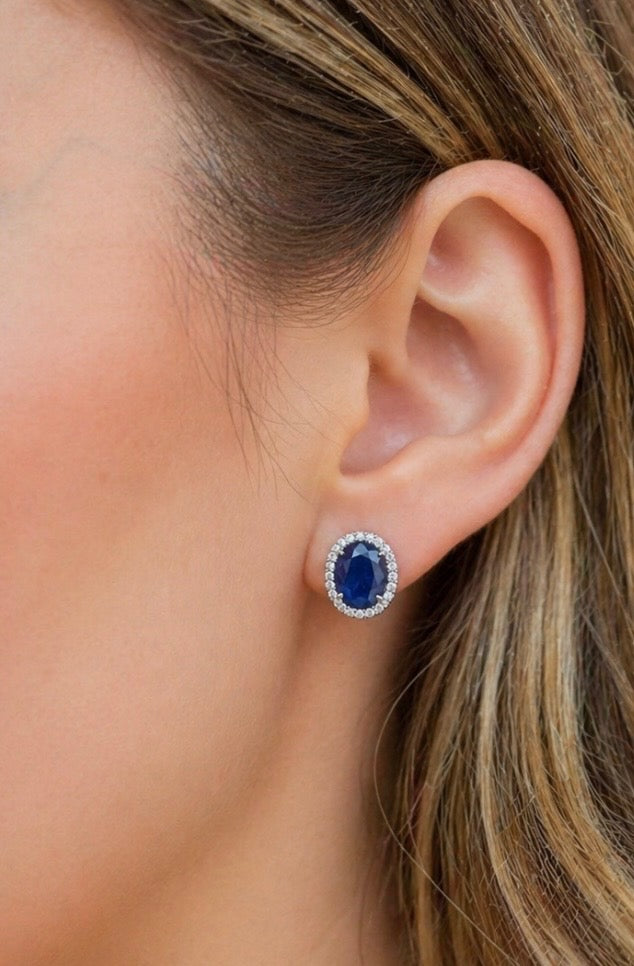 Sapphire & Diamond White Gold Stud Earrings