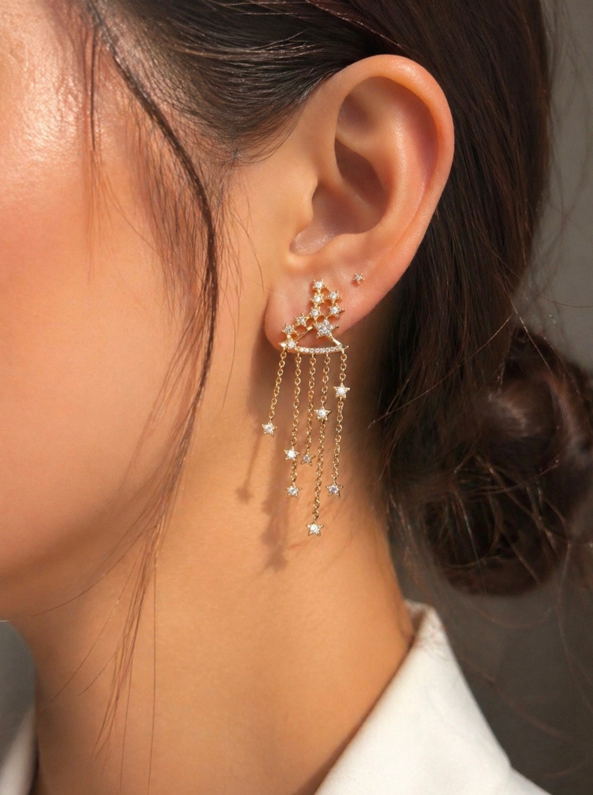 Diamond & Rose Gold Stars Chandelier Earrings