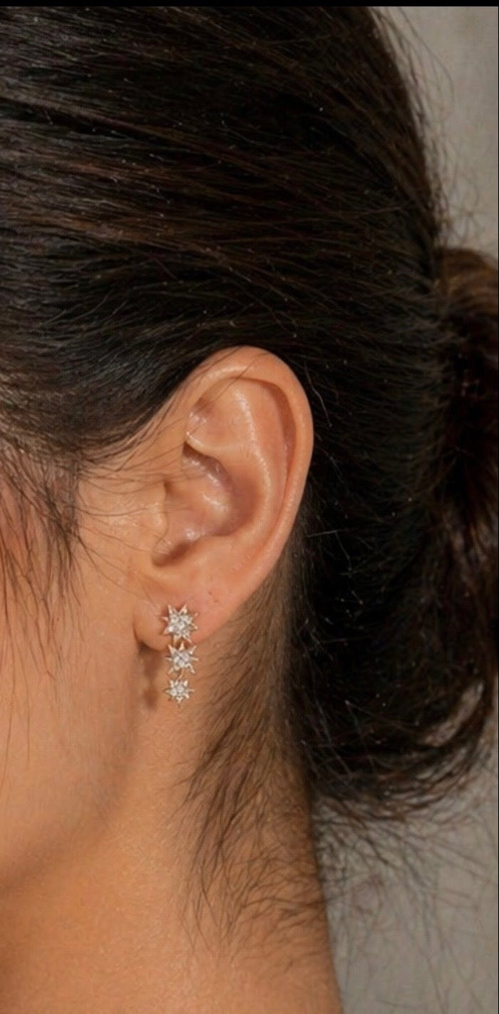 Diamond & Rose Gold Star Drop Earrings