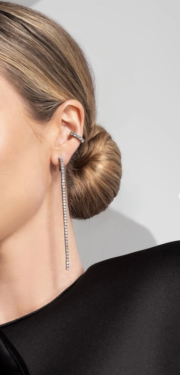 White Gold & Diamond Line Earring