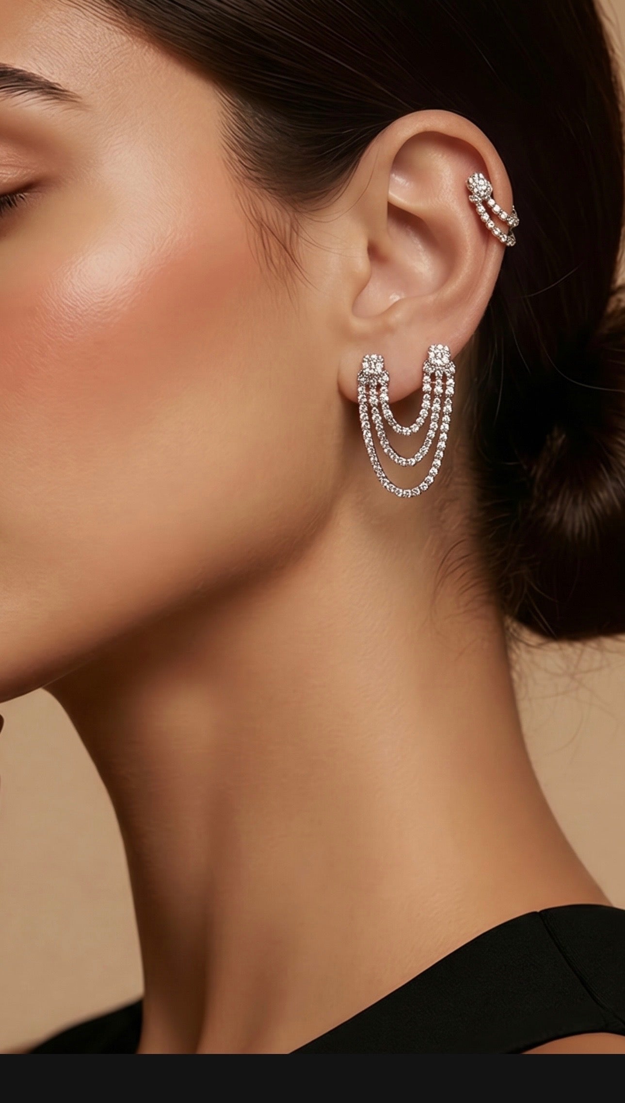 Diamond & White Gold Triple Chain Earring