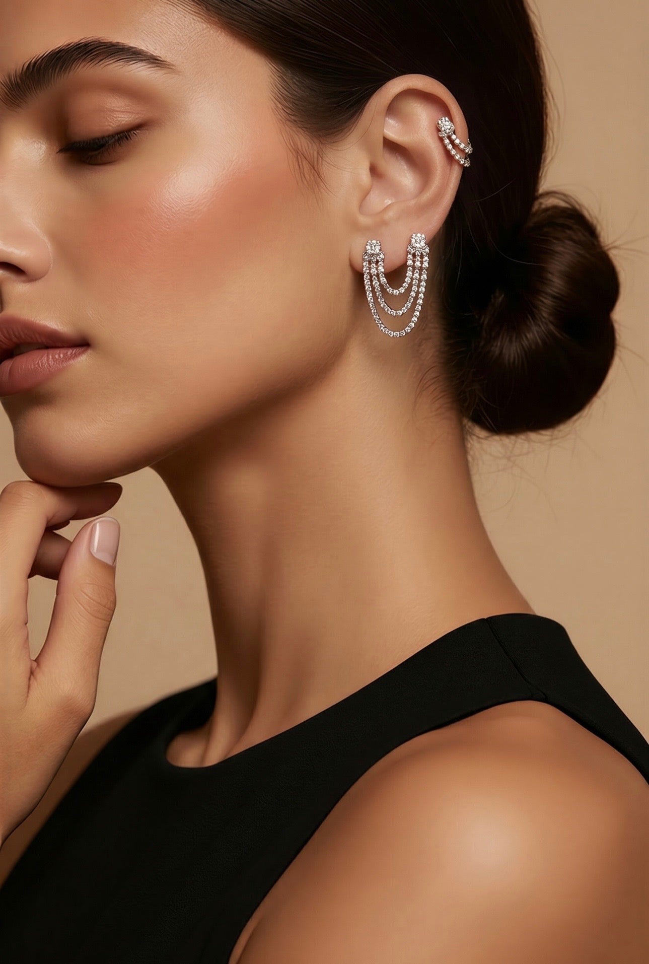 Diamond & White Gold Triple Chain Earring