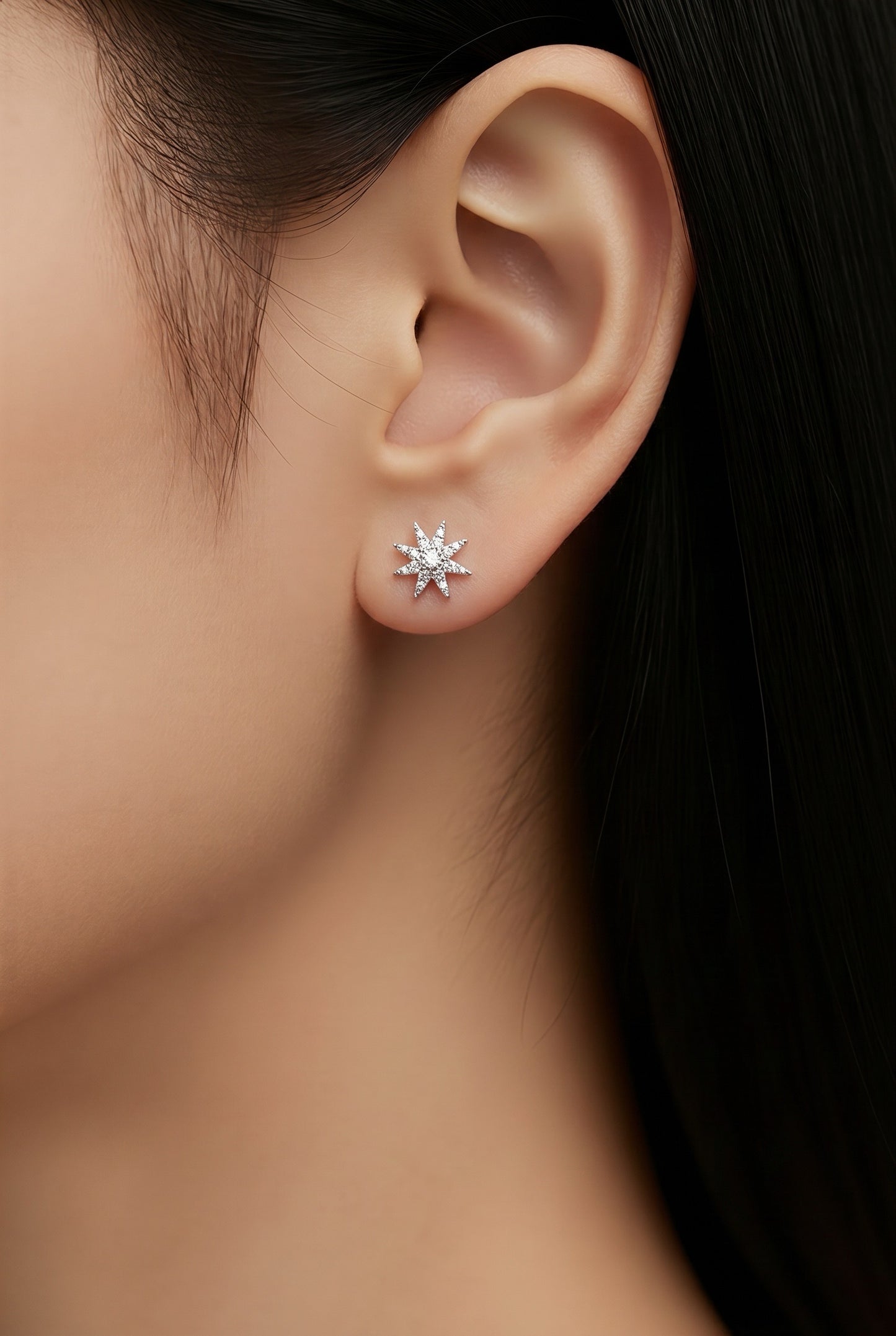 Diamond & White Gold Star Stud Earrings