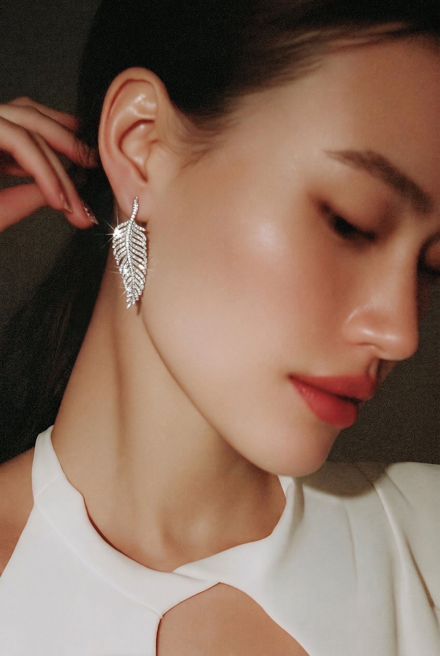 Diamond & White Gold Leaf Earrings