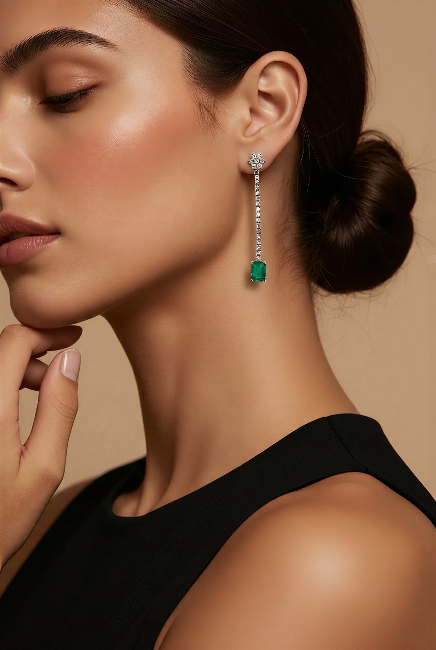 Diamond, White Gold & Emerald Earrings