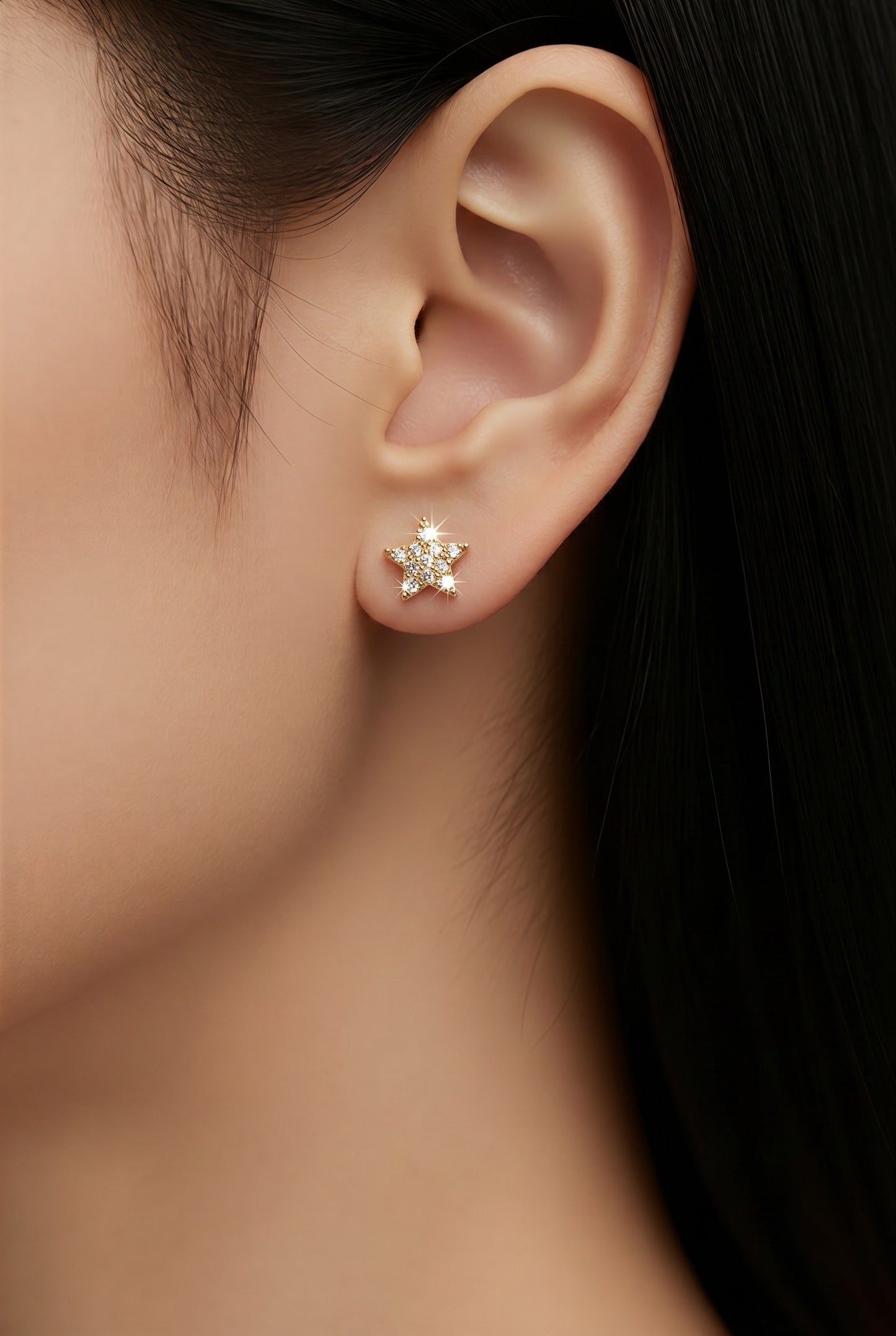 Diamond & Gold Star Stud Earrings