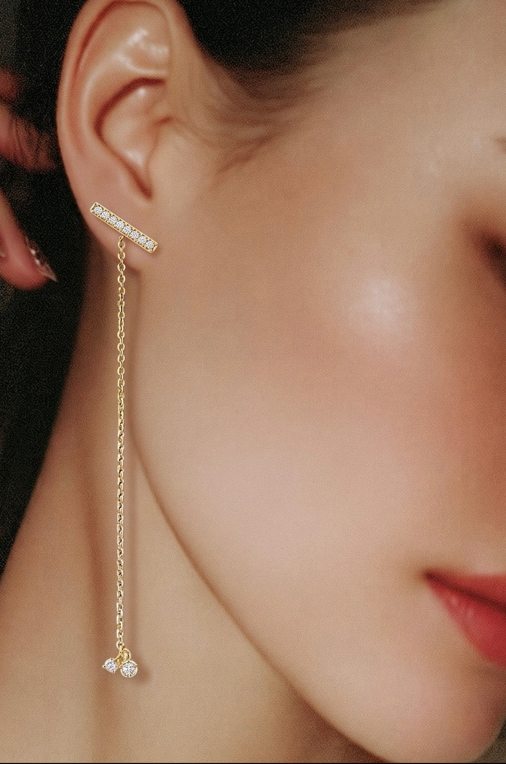 Diamond & Gold Bar Chain Earrings