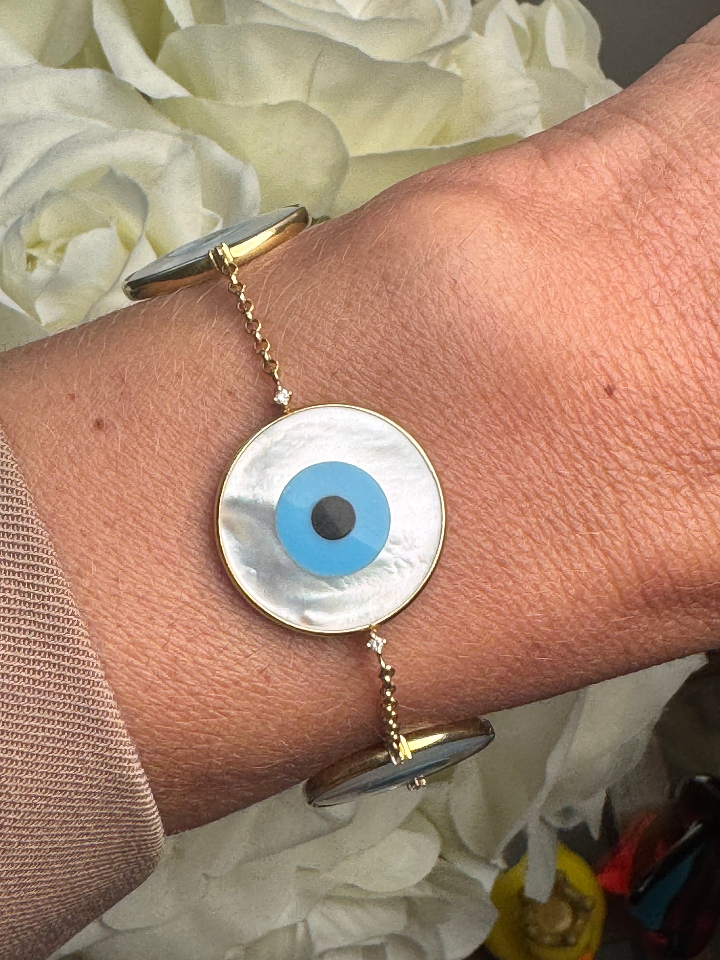 Diamond, Mother of Pearl & Gold Evil Eye Bracelet