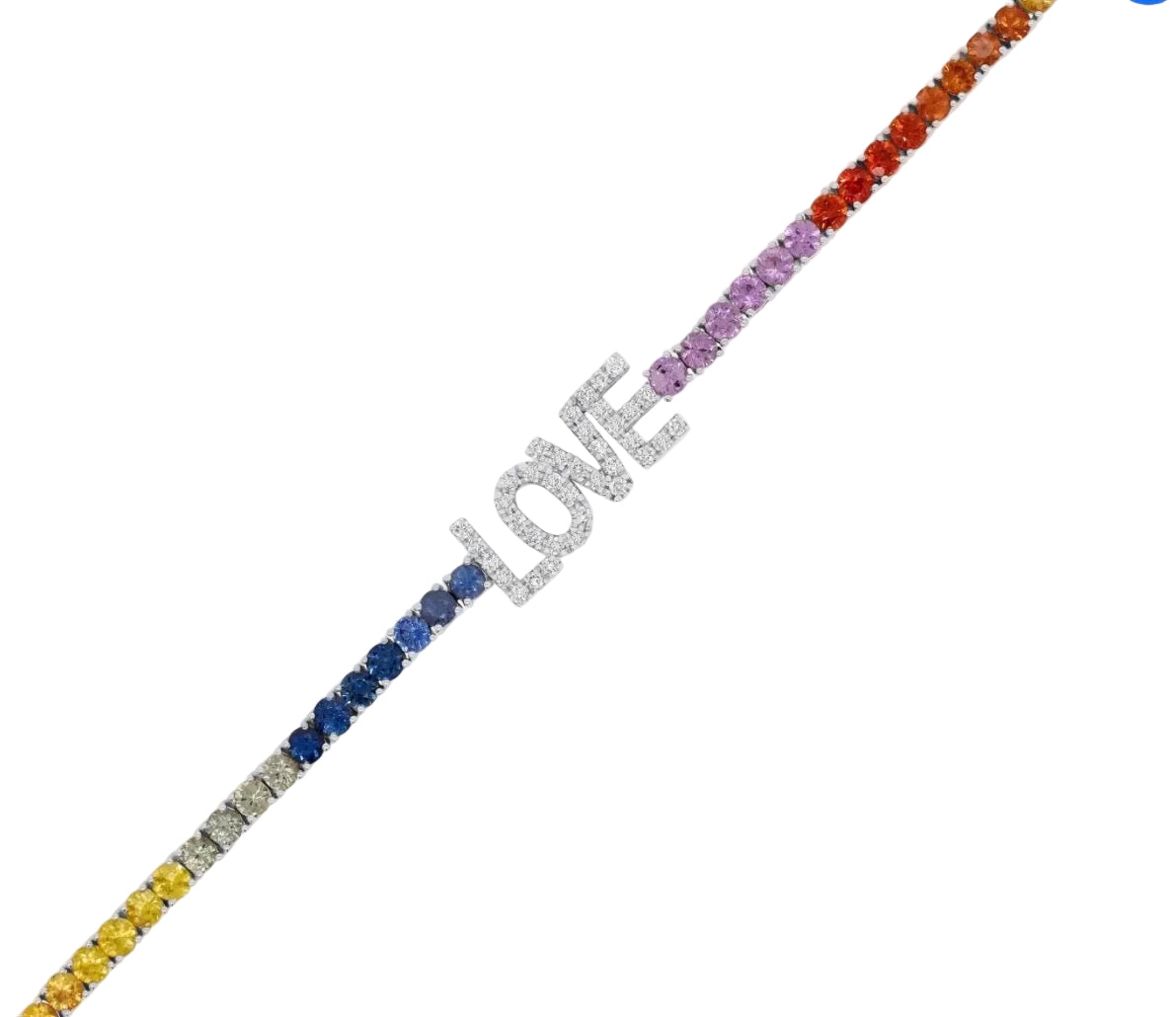 Diamond & Gold 'Love' Multi-Color Sapphire Bracelet