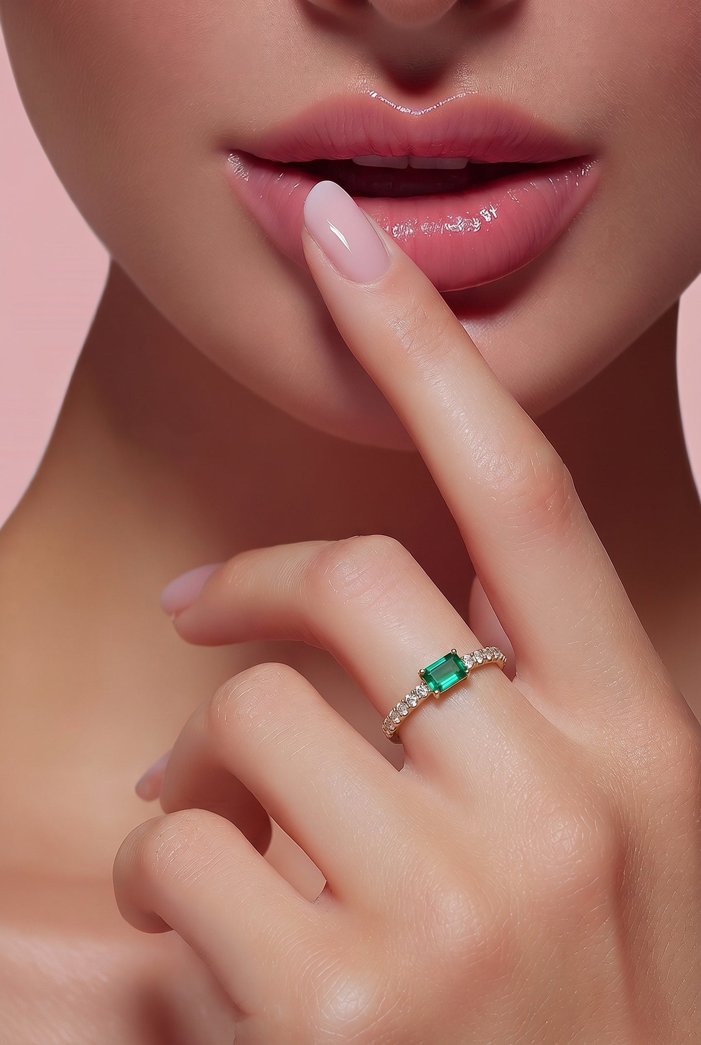 Emerald & Diamond Gold Thin Ring