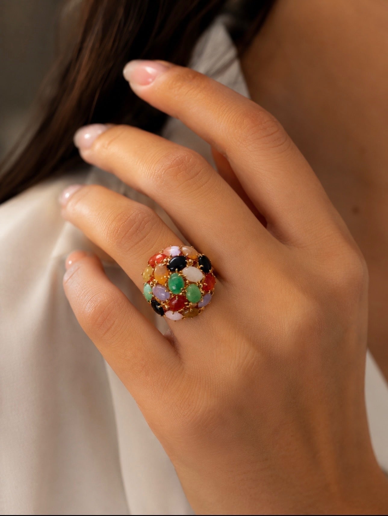 Gold & Multi-Color Stone Dome Ring