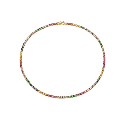 Multi-Color Sapphire & Gold Tennis Necklace