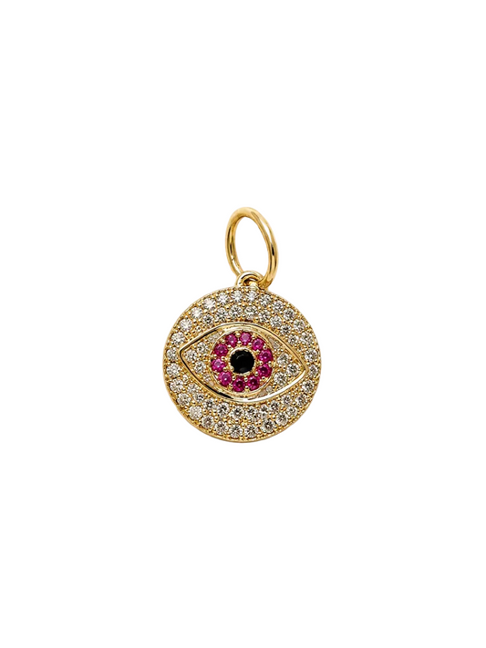 Diamond, Pink Sapphire, & Gold Evil Eye Charm
