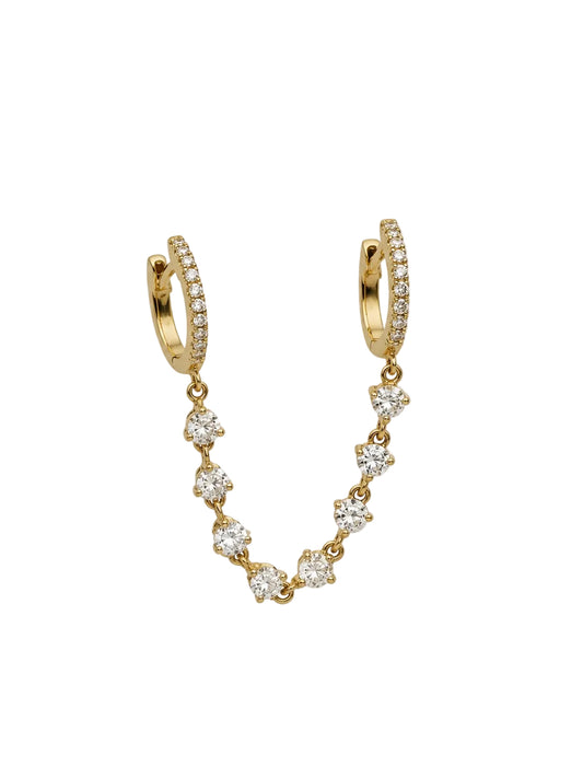 Yellow Gold Huggie with Chain Diamond