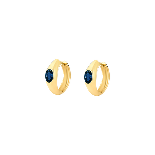 Blue Sapphire & Gold Huggie Earrings