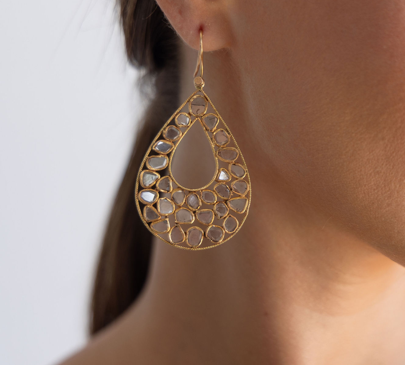 Gold & Diamond Teardrop Earrings