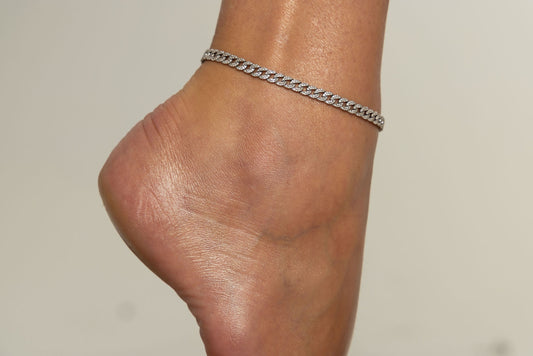 Diamond & White Gold Cuban Anklet