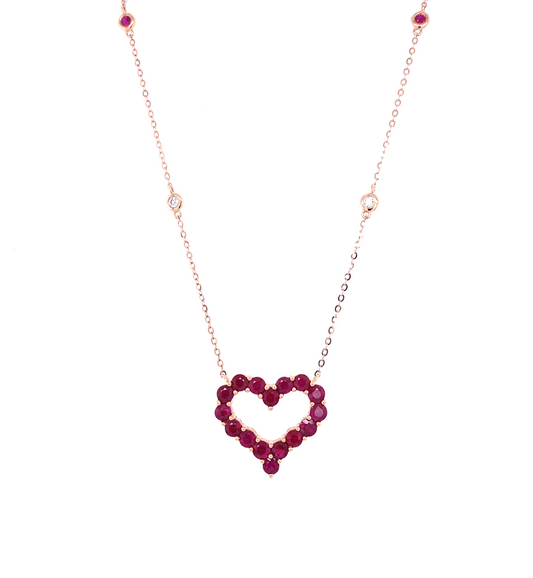 Ruby, Diamond & Rose Gold Heart Necklace