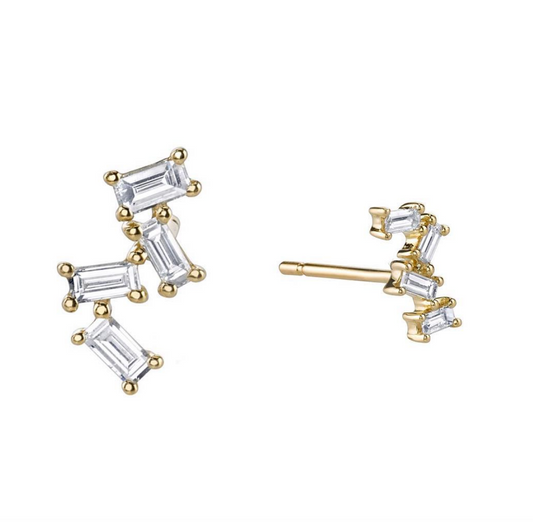 Gold & Diamond Baguette Stud Earring