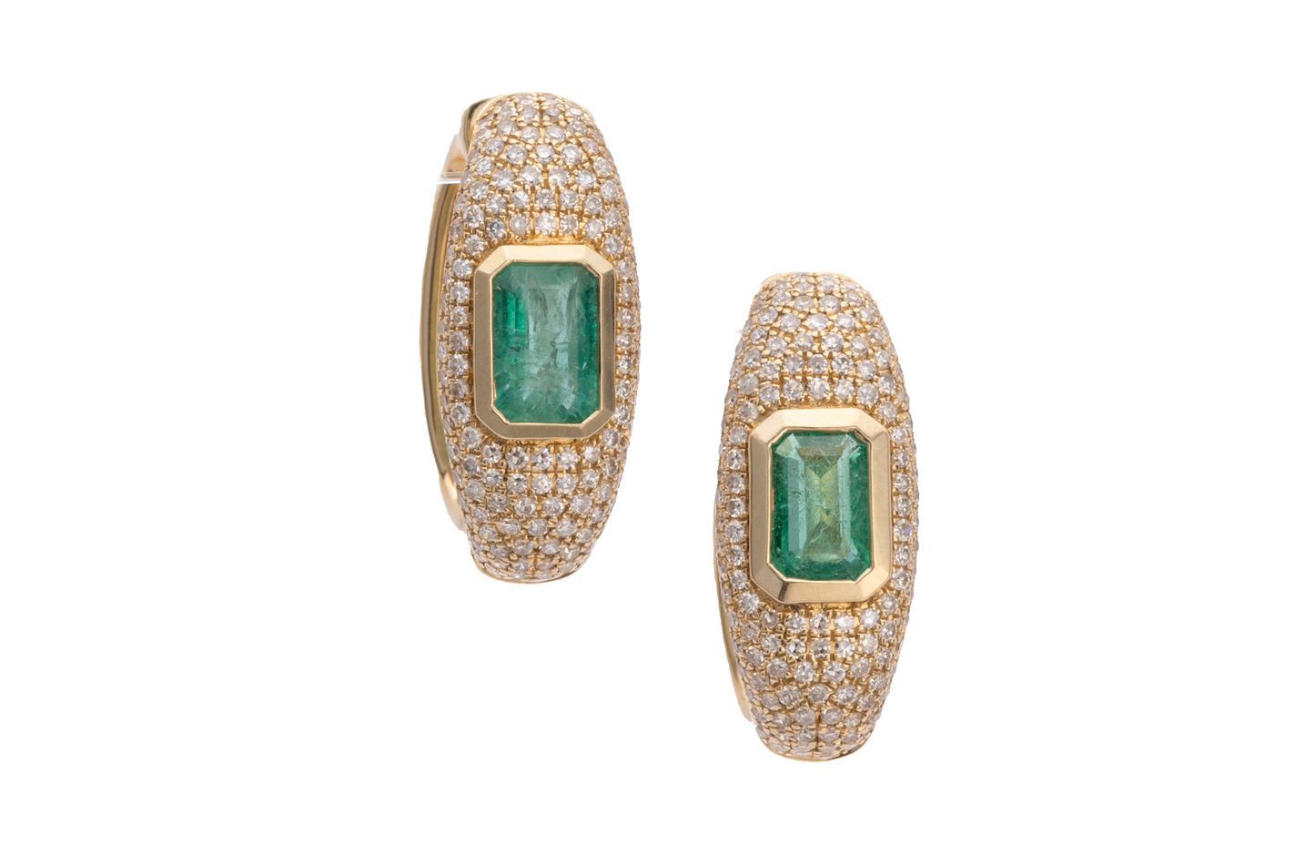 Diamond, Gold & Emerald Huggie Earrings