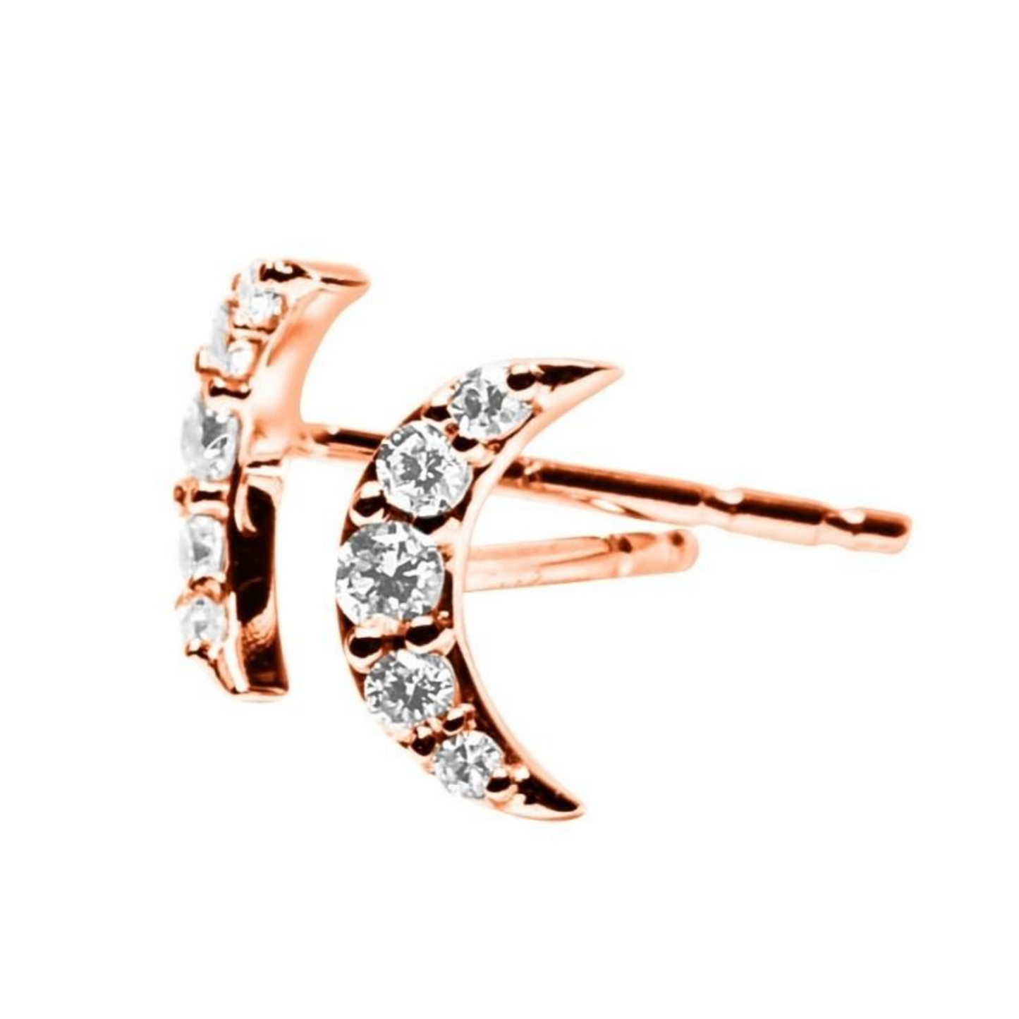 Gold & Diamond Crescent Moon Stud Earring