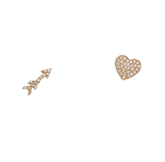 Gold & Diamond Heart & Arrow Stud Earrings