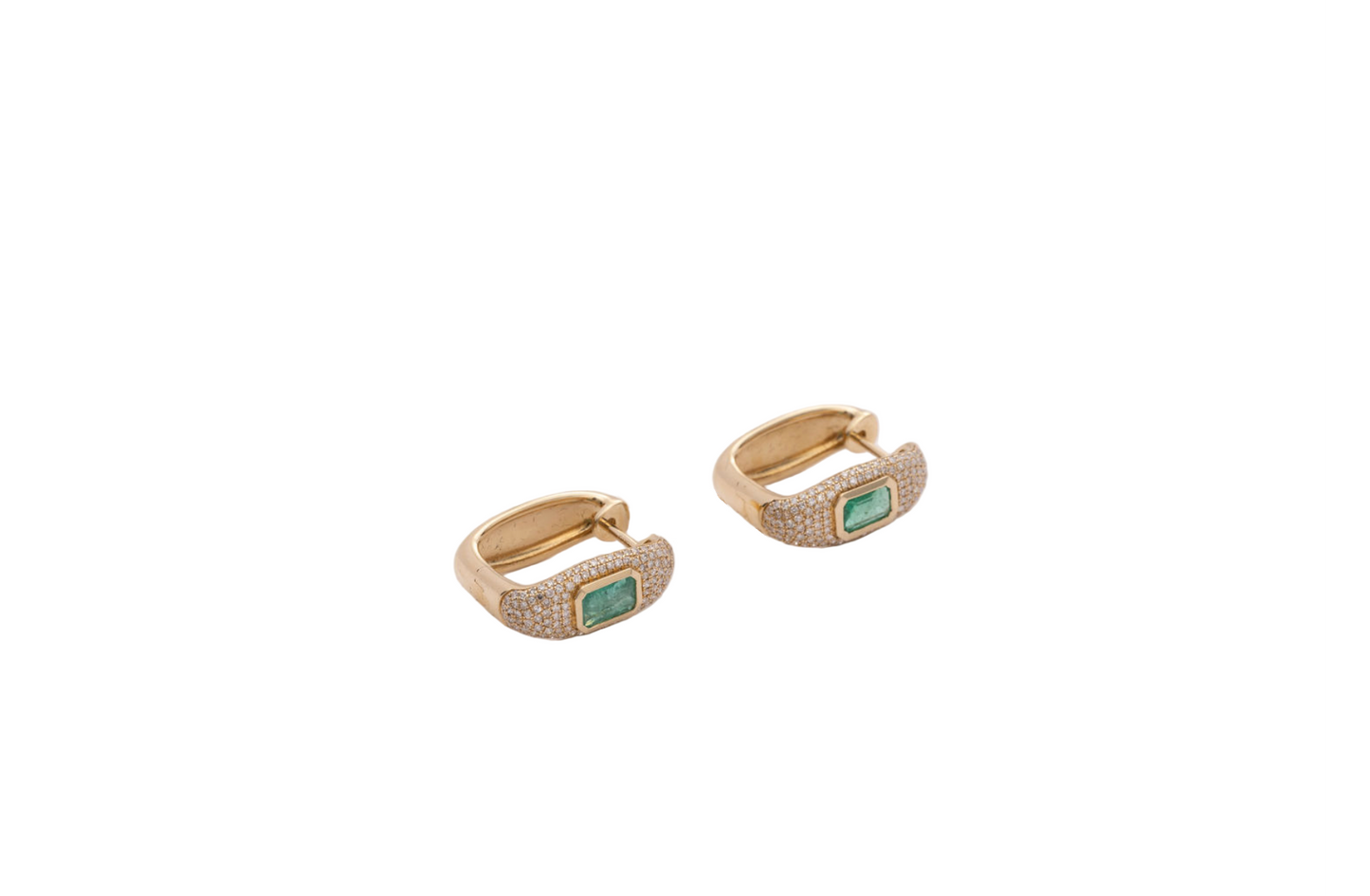 Diamond, Gold & Emerald Huggie Earrings