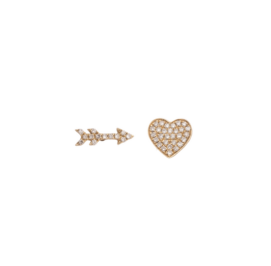 Gold & Diamond Heart & Arrow Stud Earrings