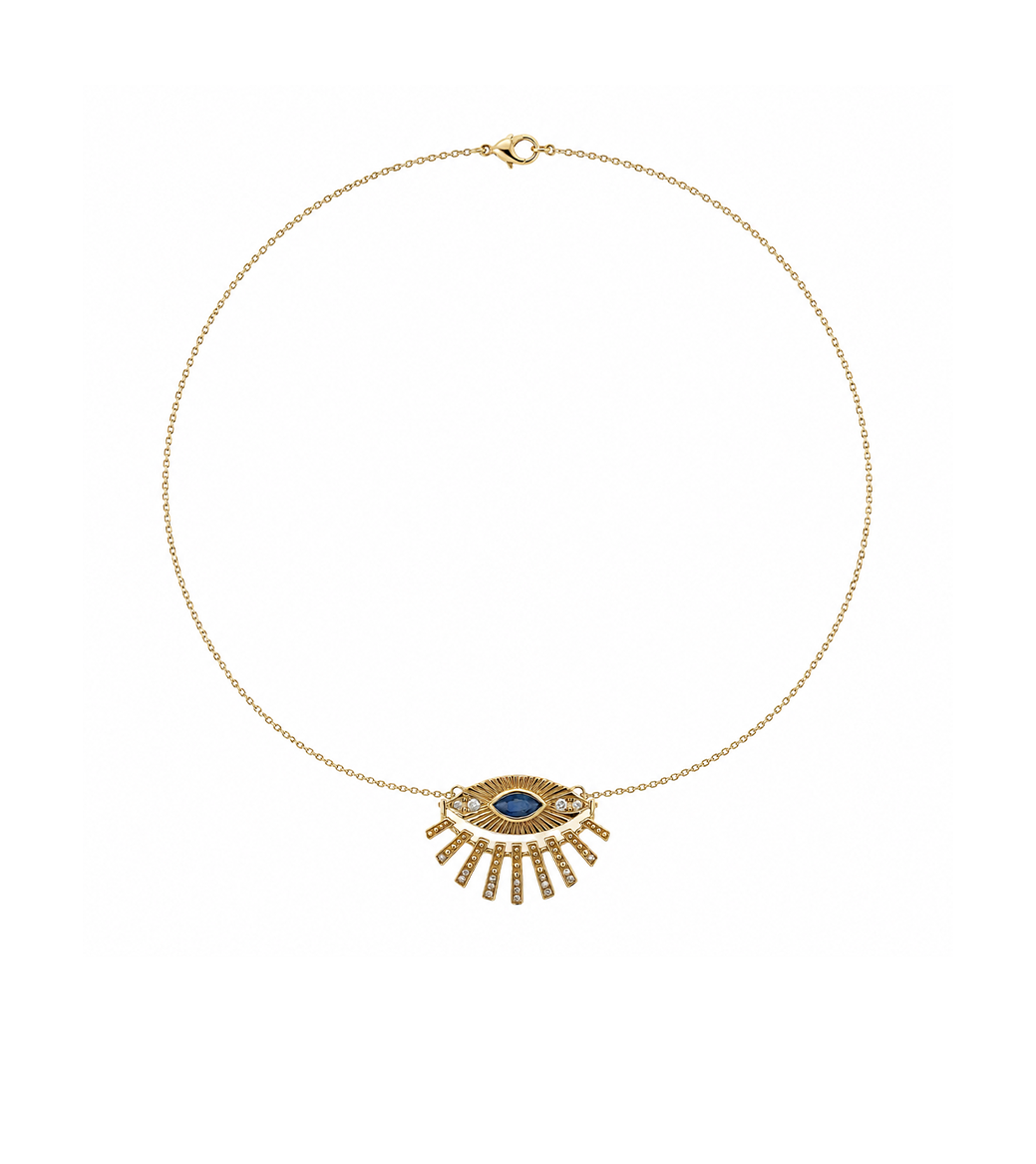 Blue Sapphire, Diamond & Gold Evil Eye Necklace