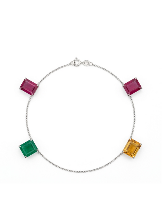 Multi-Stone & Silver Chain Anklet