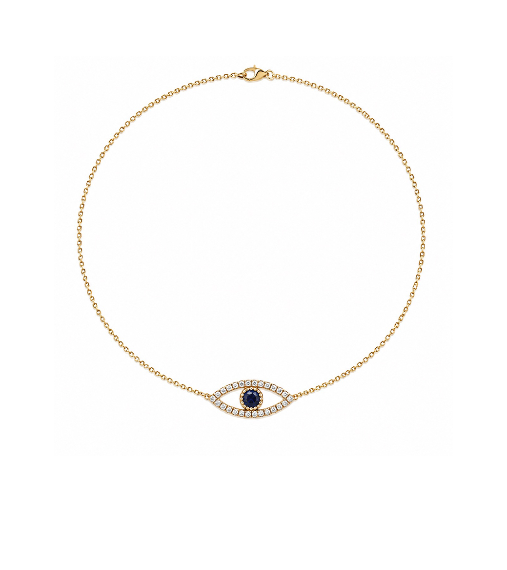 Diamond & Sapphire Evil Eye Gold Necklace