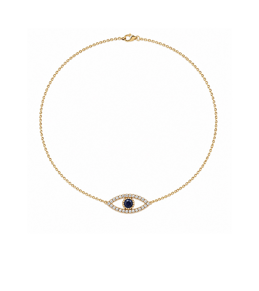 Diamond & Sapphire Evil Eye Gold Necklace