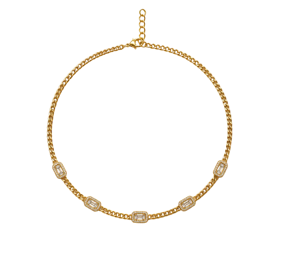 Gold & Diamond Station Chain Necklace