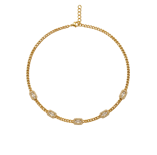Gold & Diamond Station Chain Necklace