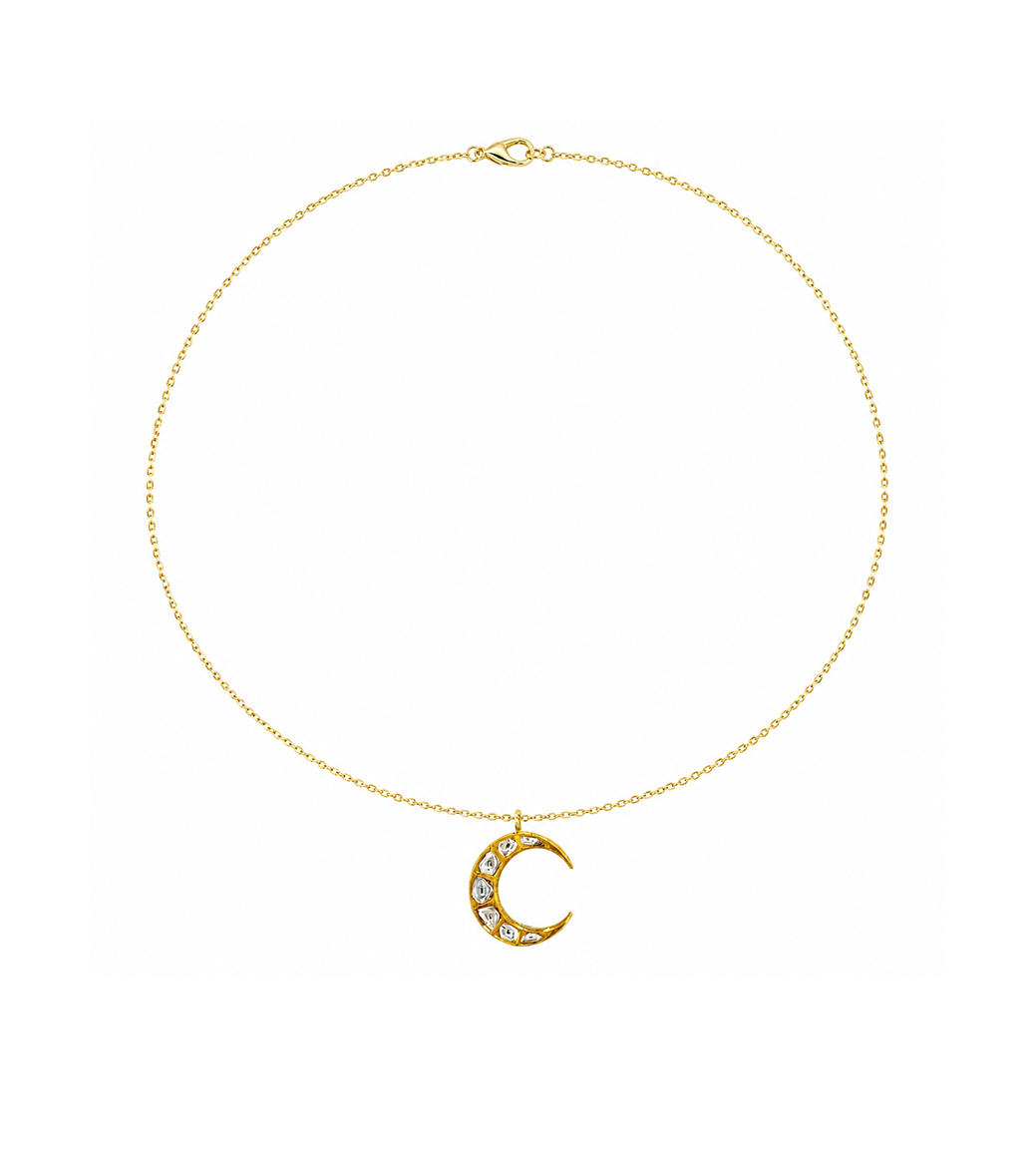 Gold & Diamond Crescent Moon Necklace