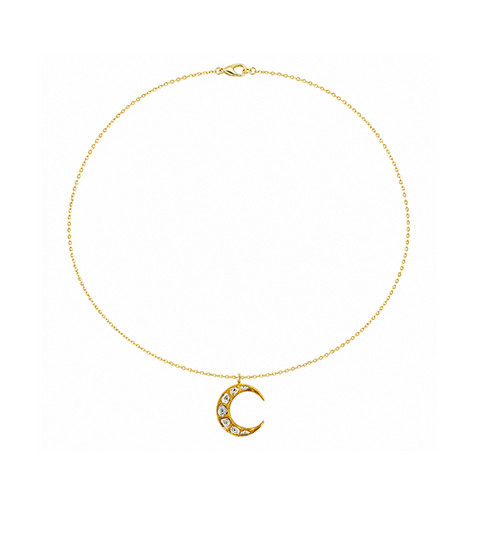 Gold & Diamond Crescent Moon Necklace