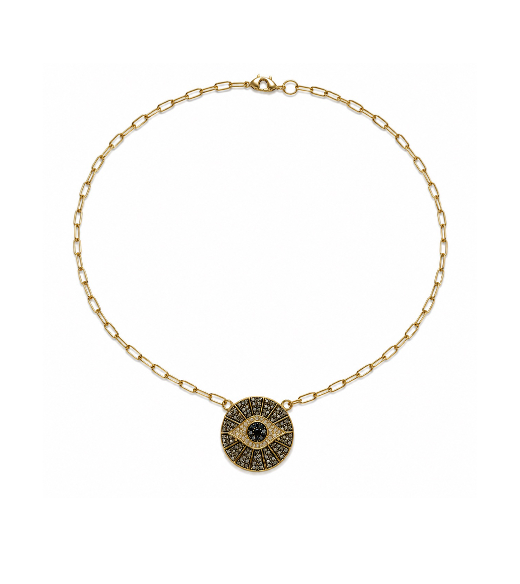Gold & Diamond Evil Eye Cuban Necklace