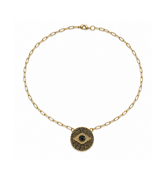 Gold & Diamond Evil Eye Cuban Necklace