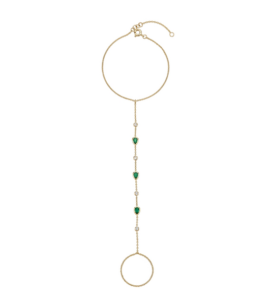 Gold & Diamond Emerald Hand Chain