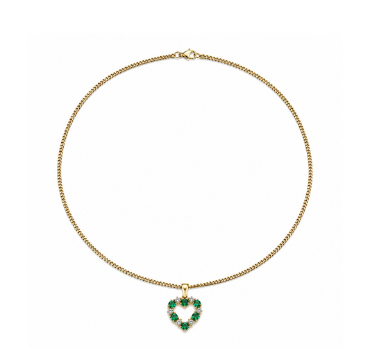 Diamond, Emerald & Gold Heart Necklace